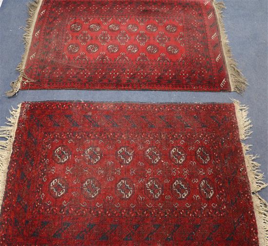 Two Bokhara style rugs 120cm x 80cm, 121cm x 83cm